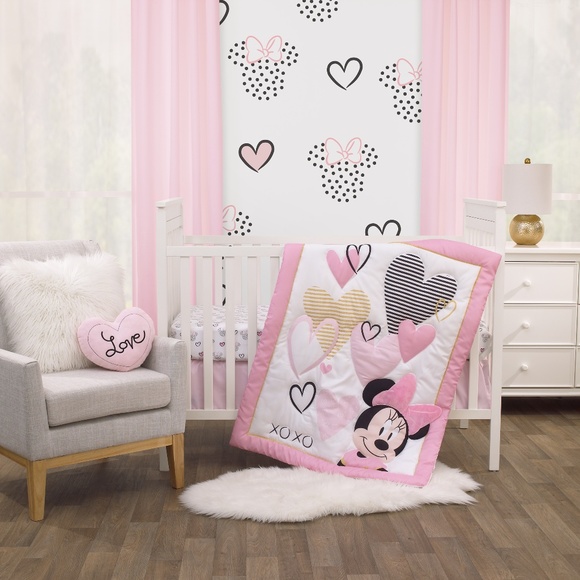 Disney Minnie Mouse Hearts 3-Pc Crib Set - Picture 1 of 8